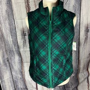 Womens Laura Scott green plaid full zip vest NEW Med petite